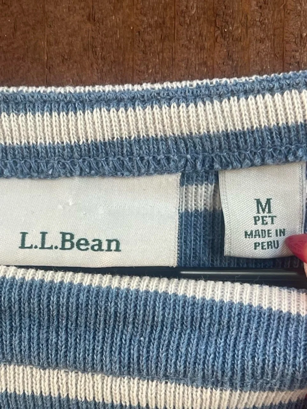 L.L.Bean Blue White Striped 3/4 Sleeves Boatneck 100% Cotton Pullover Sweater MP - Picture 3 of 6